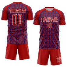 Laden Sie das Bild in den Galerie-Viewer, Custom Red Royal-White Geometric Arrow Sublimation Soccer Uniform Jersey
