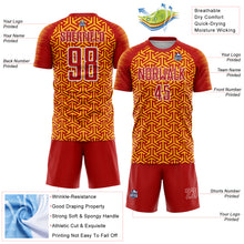 Laden Sie das Bild in den Galerie-Viewer, Custom Red Gold-White Geometric Arrow Sublimation Soccer Uniform Jersey
