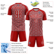 Laden Sie das Bild in den Galerie-Viewer, Custom Red Gray-White Geometric Arrow Sublimation Soccer Uniform Jersey
