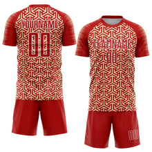 Laden Sie das Bild in den Galerie-Viewer, Custom Red Cream-White Geometric Arrow Sublimation Soccer Uniform Jersey
