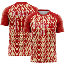 Laden Sie das Bild in den Galerie-Viewer, Custom Red Cream-White Geometric Arrow Sublimation Soccer Uniform Jersey
