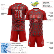 Laden Sie das Bild in den Galerie-Viewer, Custom Red Steel Gray-White Geometric Arrow Sublimation Soccer Uniform Jersey
