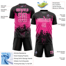 Laden Sie das Bild in den Galerie-Viewer, Custom Black Pink-White Abstract Splatter Grunge Art Sports Sublimation Soccer Uniform Jersey
