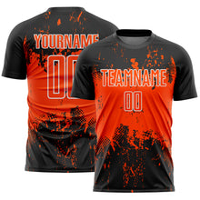 Laden Sie das Bild in den Galerie-Viewer, Custom Black Orange-White Abstract Splatter Grunge Art Sports Sublimation Soccer Uniform Jersey
