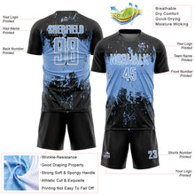 Laden Sie das Bild in den Galerie-Viewer, Custom Black Light Blue-White Abstract Splatter Grunge Art Sports Sublimation Soccer Uniform Jersey
