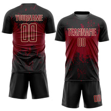 Laden Sie das Bild in den Galerie-Viewer, Custom Black Crimson-Cream Abstract Splatter Grunge Art Sports Sublimation Soccer Uniform Jersey
