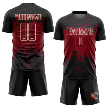Custom Black Crimson-Cream Abstract Splatter Grunge Art Sports Sublimation Soccer Uniform Jersey