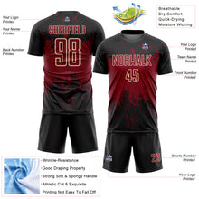 Laden Sie das Bild in den Galerie-Viewer, Custom Black Crimson-Cream Abstract Splatter Grunge Art Sports Sublimation Soccer Uniform Jersey
