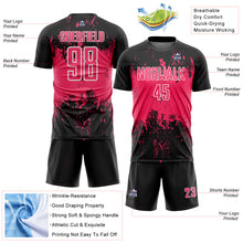 Laden Sie das Bild in den Galerie-Viewer, Custom Black Neon Pink-White Abstract Splatter Grunge Art Sports Sublimation Soccer Uniform Jersey
