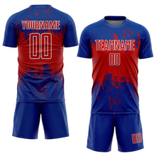 Laden Sie das Bild in den Galerie-Viewer, Custom Royal Red-White Abstract Splatter Grunge Art Sports Sublimation Soccer Uniform Jersey
