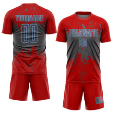 Laden Sie das Bild in den Galerie-Viewer, Custom Red Steel Gray-Light Blue Abstract Splatter Grunge Art Sports Sublimation Soccer Uniform Jersey
