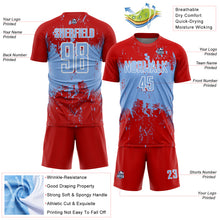 Laden Sie das Bild in den Galerie-Viewer, Custom Red Light Blue-White Abstract Splatter Grunge Art Sports Sublimation Soccer Uniform Jersey
