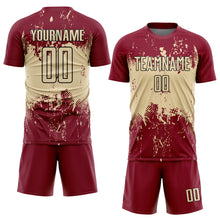 Laden Sie das Bild in den Galerie-Viewer, Custom Crimson Cream-Black Abstract Splatter Grunge Art Sports Sublimation Soccer Uniform Jersey
