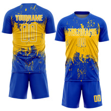 Загрузить изображение в средство просмотра галереи, Custom Thunder Blue Yellow-White Abstract Splatter Grunge Art Sports Sublimation Soccer Uniform Jersey

