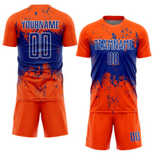 Load image into Gallery viewer, Custom Orange Royal-White Abstract Splatter Grunge Art Sports Sublimation Soccer Uniform Jersey
