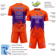 Laden Sie das Bild in den Galerie-Viewer, Custom Orange Purple-White Abstract Splatter Grunge Art Sports Sublimation Soccer Uniform Jersey
