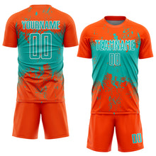 Laden Sie das Bild in den Galerie-Viewer, Custom Orange Aqua-White Abstract Splatter Grunge Art Sports Sublimation Soccer Uniform Jersey
