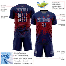 Laden Sie das Bild in den Galerie-Viewer, Custom Navy Crimson-White Abstract Splatter Grunge Art Sports Sublimation Soccer Uniform Jersey
