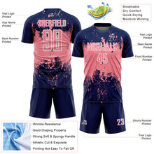 Laden Sie das Bild in den Galerie-Viewer, Custom Navy Medium Pink-White Abstract Splatter Grunge Art Sports Sublimation Soccer Uniform Jersey
