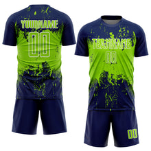 Load image into Gallery viewer, Custom Navy Neon Green-White Abstract Splatter Grunge Art Sports Sublimation Soccer Uniform Jersey
