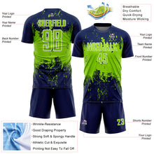 Load image into Gallery viewer, Custom Navy Neon Green-White Abstract Splatter Grunge Art Sports Sublimation Soccer Uniform Jersey
