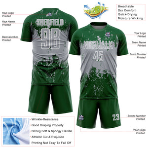 Custom Green Gray-White Abstract Splatter Grunge Art Sports Sublimation Soccer Uniform Jersey