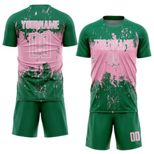 Laden Sie das Bild in den Galerie-Viewer, Custom Kelly Green Light Pink-White Abstract Splatter Grunge Art Sports Sublimation Soccer Uniform Jersey
