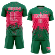 Laden Sie das Bild in den Galerie-Viewer, Custom Kelly Green Neon Pink-White Abstract Splatter Grunge Art Sports Sublimation Soccer Uniform Jersey
