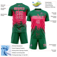 Laden Sie das Bild in den Galerie-Viewer, Custom Kelly Green Neon Pink-White Abstract Splatter Grunge Art Sports Sublimation Soccer Uniform Jersey
