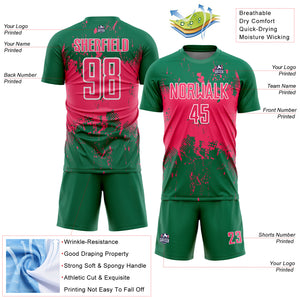 Custom Kelly Green Neon Pink-White Abstract Splatter Grunge Art Sports Sublimation Soccer Uniform Jersey