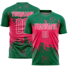 Laden Sie das Bild in den Galerie-Viewer, Custom Kelly Green Neon Pink-White Abstract Splatter Grunge Art Sports Sublimation Soccer Uniform Jersey
