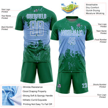 Laden Sie das Bild in den Galerie-Viewer, Custom Kelly Green Light Blue-White Abstract Splatter Grunge Art Sports Sublimation Soccer Uniform Jersey
