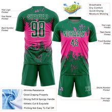 Laden Sie das Bild in den Galerie-Viewer, Custom Kelly Green Pink-White Abstract Splatter Grunge Art Sports Sublimation Soccer Uniform Jersey
