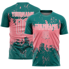Laden Sie das Bild in den Galerie-Viewer, Custom Teal Medium Pink-White Abstract Splatter Grunge Art Sports Sublimation Soccer Uniform Jersey
