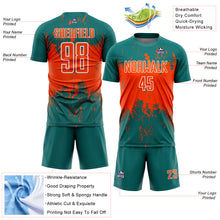 Laden Sie das Bild in den Galerie-Viewer, Custom Teal Orange-White Abstract Splatter Grunge Art Sports Sublimation Soccer Uniform Jersey
