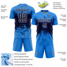 Laden Sie das Bild in den Galerie-Viewer, Custom Powder Blue Navy-White Abstract Splatter Grunge Art Sports Sublimation Soccer Uniform Jersey
