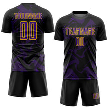 Laden Sie das Bild in den Galerie-Viewer, Custom Black Purple-Yellow Curve Lines Sports Sublimation Soccer Uniform Jersey
