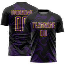 Laden Sie das Bild in den Galerie-Viewer, Custom Black Purple-Yellow Curve Lines Sports Sublimation Soccer Uniform Jersey
