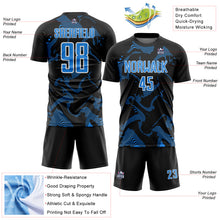 Laden Sie das Bild in den Galerie-Viewer, Custom Black Powder Blue-White Curve Lines Sports Sublimation Soccer Uniform Jersey
