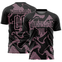 Laden Sie das Bild in den Galerie-Viewer, Custom Black Light Pink Curve Lines Sports Sublimation Soccer Uniform Jersey
