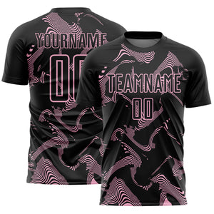 Custom Black Light Pink Curve Lines Sports Sublimation Soccer Uniform Jersey