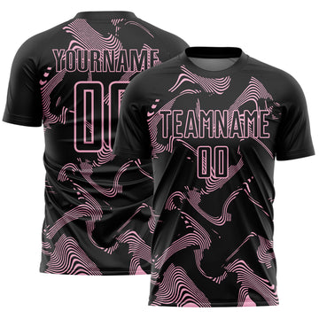Custom Black Light Pink Curve Lines Sports Sublimation Soccer Uniform Jersey