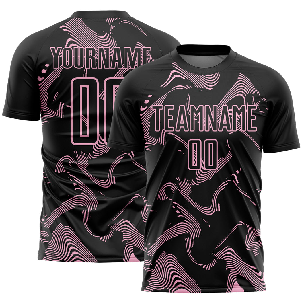 Custom Black Light Pink Curve Lines Sports Sublimation Soccer Uniform Jersey