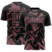 Laden Sie das Bild in den Galerie-Viewer, Custom Black Medium Pink Curve Lines Sports Sublimation Soccer Uniform Jersey
