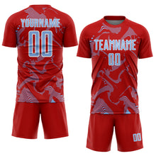 Laden Sie das Bild in den Galerie-Viewer, Custom Red Light Blue-White Curve Lines Sports Sublimation Soccer Uniform Jersey
