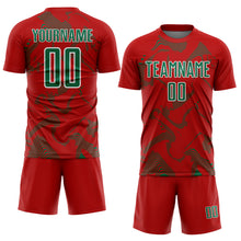 Laden Sie das Bild in den Galerie-Viewer, Custom Red Kelly Green-White Curve Lines Sports Sublimation Soccer Uniform Jersey
