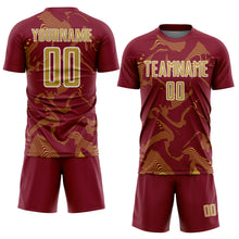 Laden Sie das Bild in den Galerie-Viewer, Custom Crimson Old Gold-White Curve Lines Sports Sublimation Soccer Uniform Jersey
