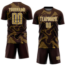 Laden Sie das Bild in den Galerie-Viewer, Custom Brown Old Gold-White Curve Lines Sports Sublimation Soccer Uniform Jersey
