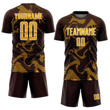Laden Sie das Bild in den Galerie-Viewer, Custom Brown Gold-White Curve Lines Sports Sublimation Soccer Uniform Jersey
