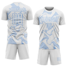 Laden Sie das Bild in den Galerie-Viewer, Custom White Light Blue Curve Lines Sports Sublimation Soccer Uniform Jersey
